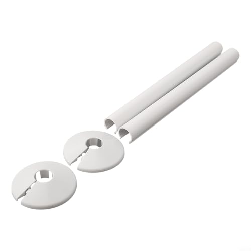 2 Pack Radiator Pipe Covers & Sleeves 15mm with Collars, Cut to Fit Chrome and Black Finish for Bathroom, Compatible with 15mm Pipes(White)