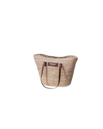 Nelipies Korbtasche aus Stroh, Strandtasche mit Lederdetails, 59 x 32...