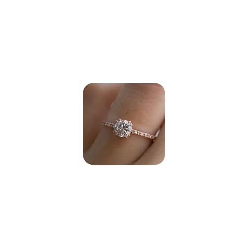 Rose Gold Plated 2ct Round CZ 4 Prongs Simulated Diamond Solitaire Wedding Engagement Rings for Women
