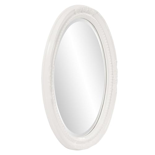 Image of Howard Elliott Collection Queen Ann Antique Glossy White Oval Mirror, Bevelled Vintage Hanging Wood Framed Vanity Wall Mirrors for Home Decor, Living Room, Bathroom, Bedroom, or Hallway, 25 x 33 Inch