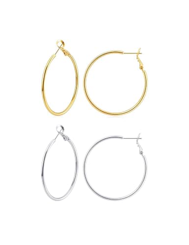 Image of Gacimy Gold Hoop Earrings for Women, 14K Gold Plated Thin Hoops