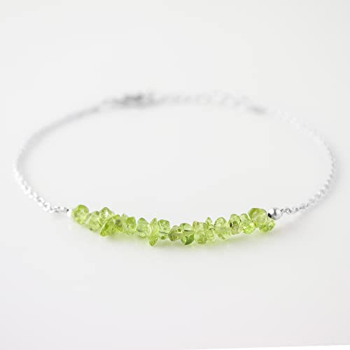 Image of Generic Natural Peridot Chips Bar Bracelet, Energy Healing Crystals, Birthstone, Gift for Her, Gemstone Jewelry 8 inch AA+ Quality