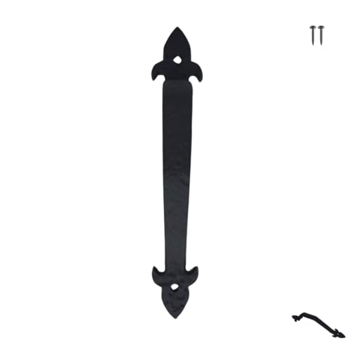 Image of 11 Inch Spear Tip Hammered Barn Door Handle - Black Cast Iron Pull for Sliding Doors, Gates, Sheds, Fences, Closets - Indoor Outdoor Farmhouse Hardware