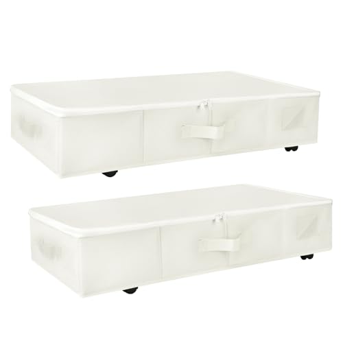 Maphissus 2 Pack Under Bed Storage on Wheels Rolling Underbed Containers Bins with Lids Bedroom Organizer for Clothes Shoes Blankets