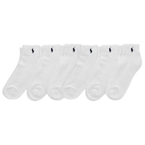 POLO RALPH LAUREN Men's Classic Sport Solid Socks 6 Pair Pack - Cushioned Cotton Comfort, White, 6-12.5