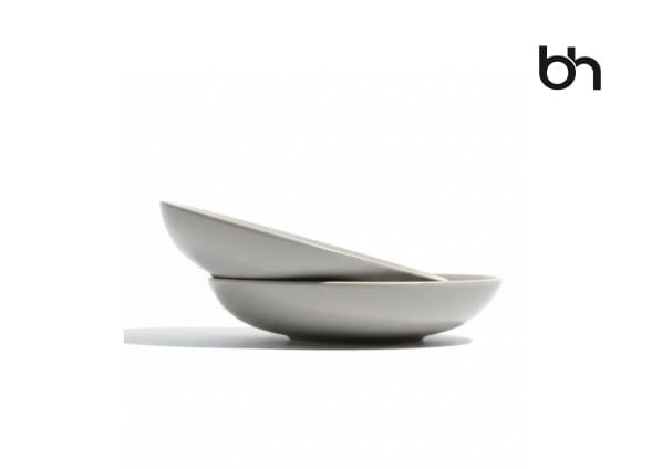 Image of Beyond Homes Handcrafted Ceramic Pasta Bowl Set of 2, 650 ml Each, 21 cm Deep Pasta Plates | Ceramic Serving Bowl for Pasta Salad Soup Noodles & Curry | Microwave & Dishwasher Safe, Light Grey