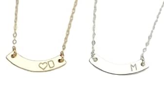 Curved Gold Bar Necklace, Personalized 