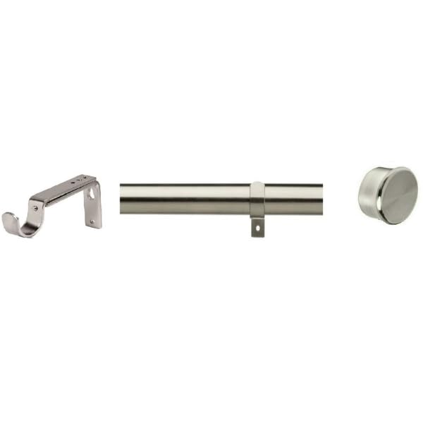 35mm Diameter Metal Eyelet Curtain Pole Rod Set with Designer Adjustable Brackets & End Cap Finials (Satin Silver, 200cm)