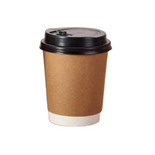 紙コップ 使い捨て コーヒー カップ ペーパーコップ 蓋つき コップ 耐熱 使い捨てコップ 二重断熱 お茶カップ 50個入厚紙 使い捨てカップ業務用品 クラフト紙カップホットコーヒー紙カップテイクアウト持ち帰り豆乳カップ蓋付きドリンクカップ 300ML 茶