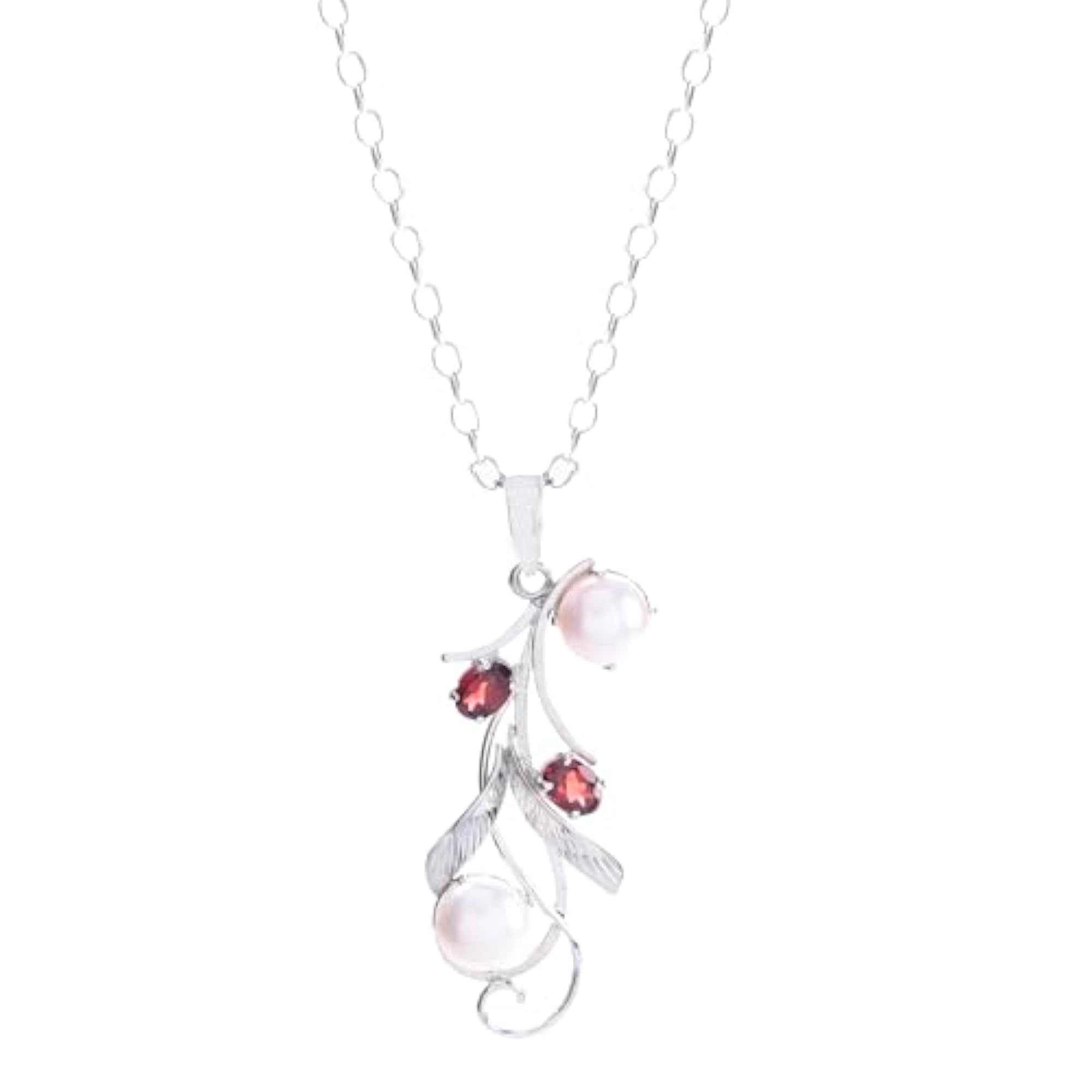 925 Sterling Silver Garnet and Pearl Pendant Necklace
