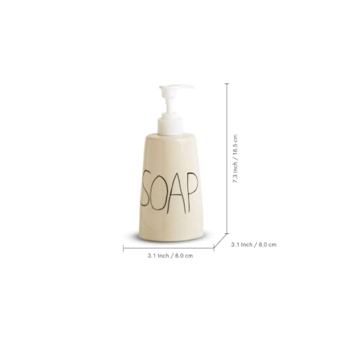 Image of ExclusiveLane 'Hand Lettered' Hand-Painted Ceramic Bathroom Accessories Set of 2 (Liquid Soap Dispenser for Wash Basin, Paste & Toothbrush Holder) |Handwash Dispenser |Bathroom Organiser Set