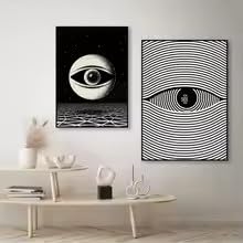Art moderne abstrait œil noir et blanc MAIMANG grand format décoration murale minimaliste