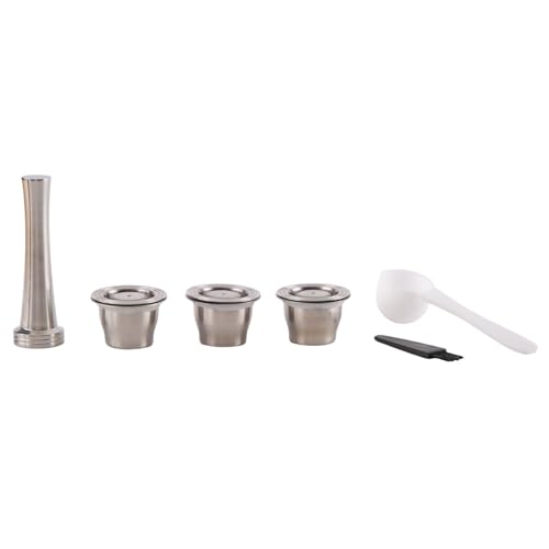 Gokoti Cápsulas reutilizables de acero inoxidable, 3 unidades, almohadillas recargables para + 1 prensador + 1 + 1 cepillo