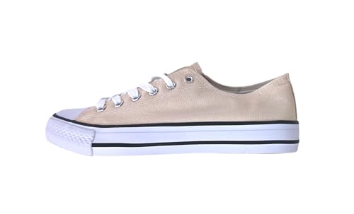 P&L ITALY COLLECTION Chaussures en toile pour femme blanches avec bout en caoutchouc et toile, beige, 38 EU