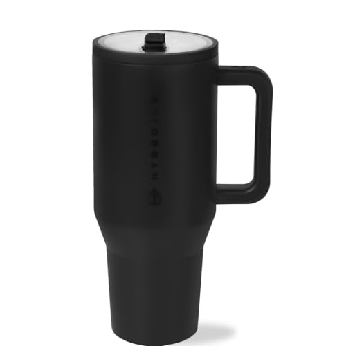 HydroJug Traveler - 32 oz Water Bottle with Handle & Flip Straw - Fits in Cup Holder, Leak Resistant Tumbler-Reusable Insulated Stainless Steel & Rubber Base - Gifts for Women & Men, Black