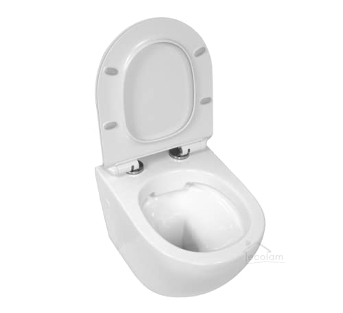 ECOLAM® Set WC Wand Vorwandelement Toilette Brava weiß Clean on spüllrandlos hängend Tiefspül + WC-Sitz Soft Close + Betätigungsplatte – Bild 3