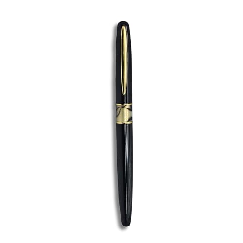 Image of Venti Gold Trim Roller Ball Pen| Black Body Color | Ink Color - Black | Novel Gifts For Professionals | Premium Pens For Personal & Professional Use | Return Gift | (5062-White, RollerBall Pen)