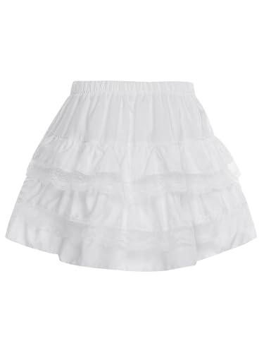 Shinsto Women's Pleated Ruffle Mini Skirt Lace Elastic Waist Layered Flared Flowy Tiered Short Skirt4
