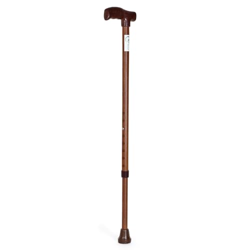 RCSP Walking Stick with Adjustable Hight Level for Old People, Strong Heavyduty Walking Cane with Non Slip Rubber Tip Base Comfortable Hand Grip | Portable Balancing Cane for Men Women (Wooden)