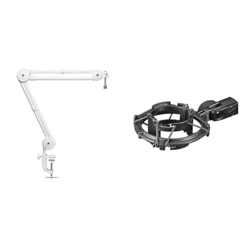 【セット買い】オーディオテクニカ AT8700J WH ホワイト マイクアーム 白 耐荷重2kg 角度調節可能 (AT2020,AT2035,AT2050,AT4040など)【国内正規品】 ホワイト + AT8458a ショックマウントコンデンサーマイク