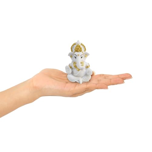 Image of 3.5 Inch Ganesha Idol Car Dashboard Idol Ganesha Murti Ganpati Idol for Home Decor Lord Ganesh Statue Gift for Office Desk Puja Room Figurine Decoration (White)