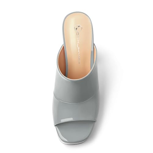 Image of Women Square Open Toe Platform Chunky Heel Slide Sandals | Slip On High Heel Dress Sandals, Elegant Formal Footwear For Wedding Club Evening Party Events