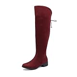 EETTARO Women's Over The Knee Boot Fashion Lace Up Tight High Boots Side Zip Block Heel Riding Booties(Burgundy Faux Suede, Numeric_8)
