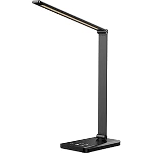 Ambertronix LED Desk Lamp with USB Charging Port, Dimmable Eye-Caring Reading Desk Light for Home, with 5 Brightness Level & 3 Lighting Modes, Touch Control, Auto Timer (Black)