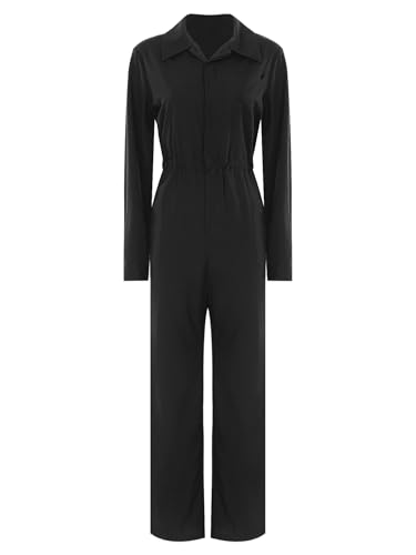 Agoky Mono De Trabajo para Mujer Buzo con Cuello Solapa Y Botones Bolsillos Disfraz De Halloween Carnaval Negro S