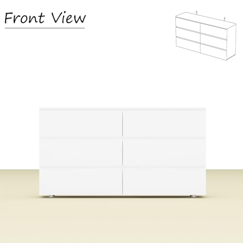 FAMAPY Chest of Drawers White Dresser No Handles, 6 Drawer Dresser with Wide Storage, Modern Contemporary 6-Drawer Chest, White Dresser for Bedroom (59”W x 15.7”D x 32.3”H) - Thumbnail 3