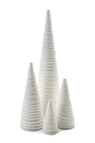 Image of Your Heart's Content Light Ivory Velvet Trees Set of 4, Winter White Minimalist Home Decor, Valentine Tabletop Tree, Holiday Wedding Centerpiece, Cozy Bookshelf Accent, Gift for (Light Ivory)