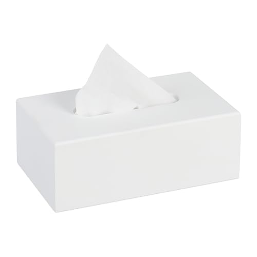 Relaxdays Taschentuchbox, Kosmetiktücherbox, eckige Tuchbox Taschentücher, HBT: 9x25x15 cm, Kosmetiktuch Spender, weiß