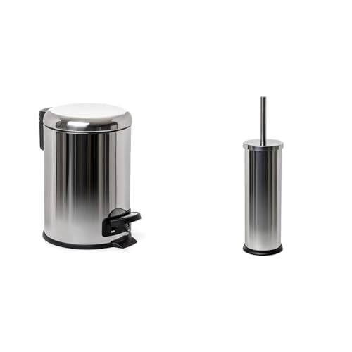 TATAY Papelera Baño con Pedal de Acero Inoxidable, 3L de Capacidad + Escobilla de Baño Mirror, Fabricada en Acero Inoxidable, Cubeta con interior de Polipropileno