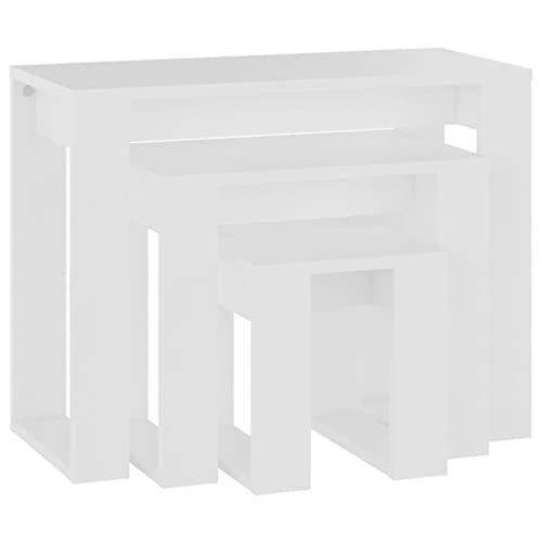 vidaXL Nesting Tables 3 pcs in Engineered Wood, White, Scandinavian Style, Space-Saving Design, Ideal for Living Room and Bedroom