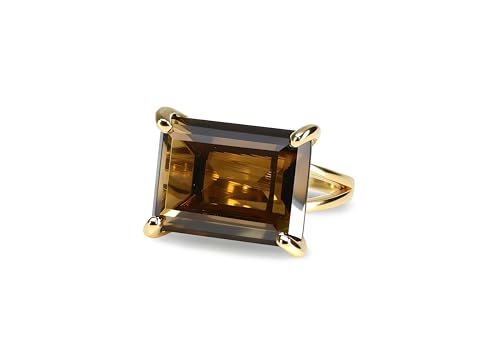 Bague or jaune 14k quartz fumé durable ne ternit pas femme