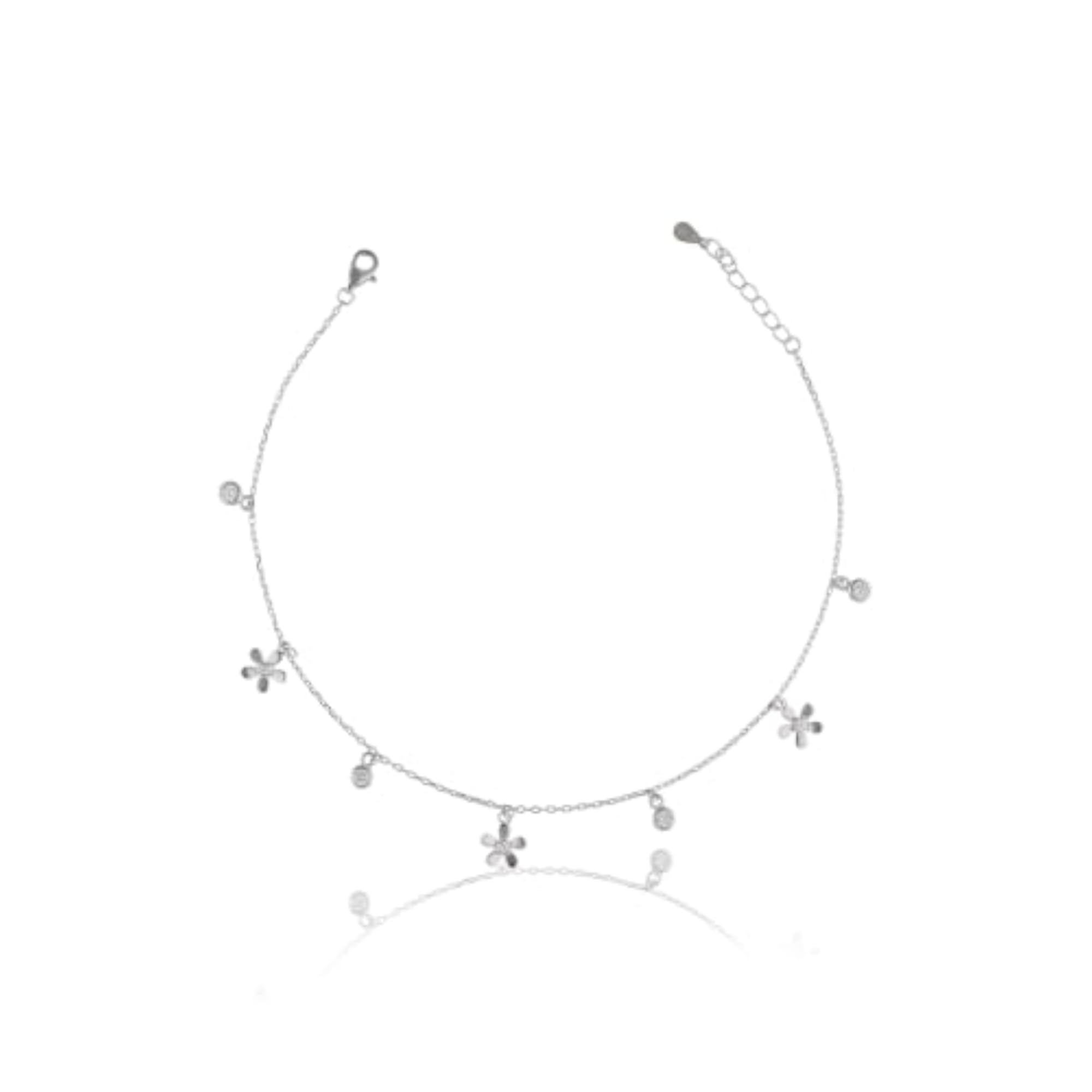 925 Sterling Silver Double Layered Coin and Flower Charm Payal
