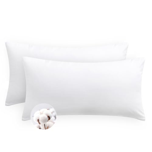 Aisbo Kissenbezug 40 x 80 Baumwolle 2er Set - weiche Kopfkissenbezug 40x80 Weiß mit Reißverschluss, 40x80cm Weiss Pillow Cover Pillowcase
