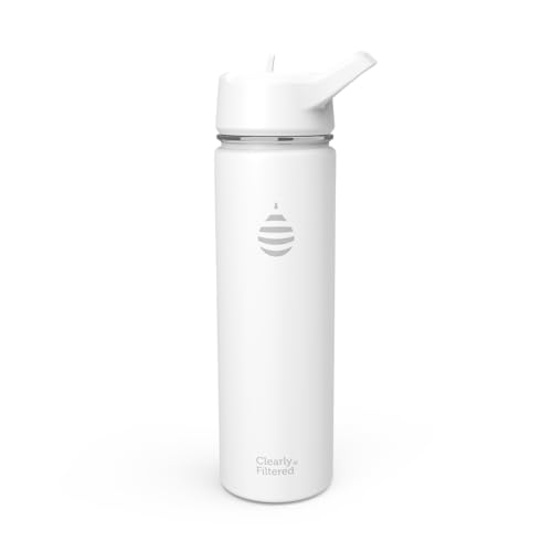 Clearly Filtered Water Bottle | Removes 220+ Contaminants, Double-Wall Insulated Stainless Steel, BPA/BPS Free, Phthalate Free, Filters Flouride Lead Chlorine (20oz, White)
