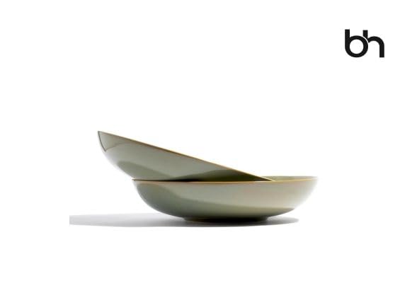 Image of Beyond Homes Handcrafted Ceramic Pasta Bowl Set, 21 cm | Microwave & Dishwasher Safe Pasta Plates Glossy Finish | Deep Plate | Ceramic Serving Pasta Bowl, 650 ml Each (Pistachio- Set of 2)