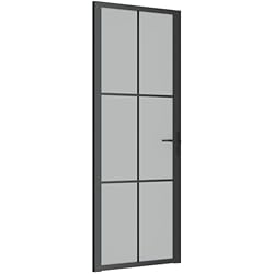 vidaXL Puerta Interior Corredera Entrada Corrediza Deslizante Cuarto de Baño Sala de Estar Salón Habitación de Vidrio y Aluminio Negro Mate