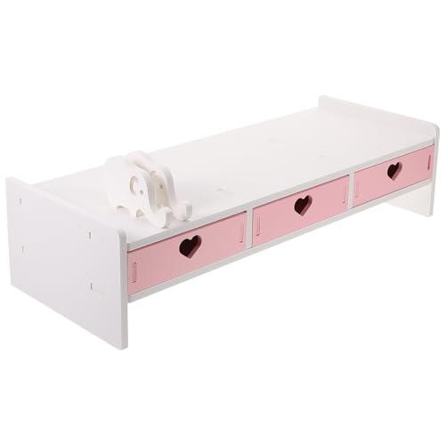 Support écran ordinateur rose avec étagère pour organisation espace travail - 2