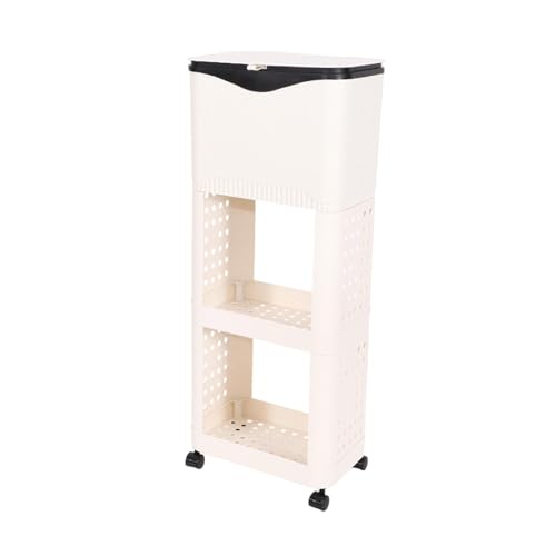 JISADER Cubo de Basura de Cocina con Soporte con Ruedas, Cesta de Basura Estrecha de Gran Capacidad, Organizador para despensa, Dormitorio, Blanco