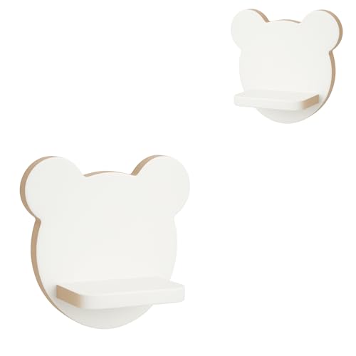 HJ KIDS Kinderregal Bär Set – 2er Wandregal Weiß fürs Kinderzimmer aus MDF | Bücherregal & Schweberegal für Spielzeug, Bücher & Deko | Montessori Wandboard platzsparend fürs Babyzimmer & Spielzimmer