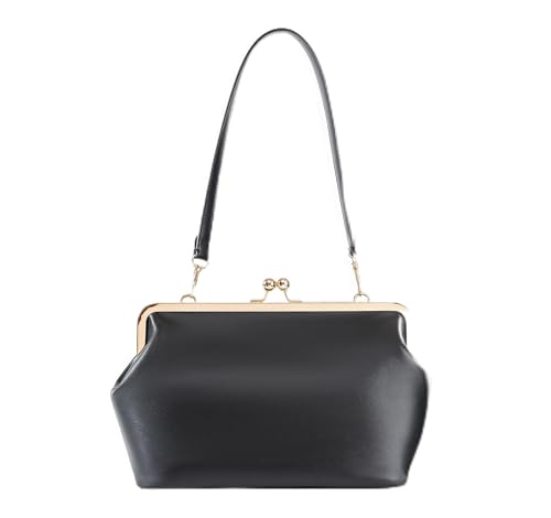 NOTG Kiss Lock Purse for Women Large PU Leather Kisslock Frame Handbag Red Shoulder Bag Clutch Tote with Metal Clasp Detachable Shoulder Strap