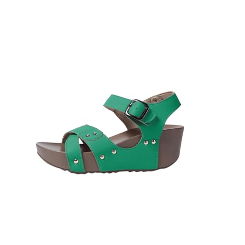 Sandales femme bout rond et ouvert en vert taille 40 avec semelle épaisse