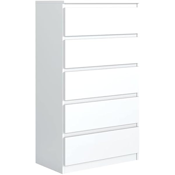 meble masztalerz Komoda Biała 70 cm Matowa z 5 szufladami - 70x124,5x39 cm - Komoda do salonu, sypialni - Szafka z szufladami - Komoda z szufladami