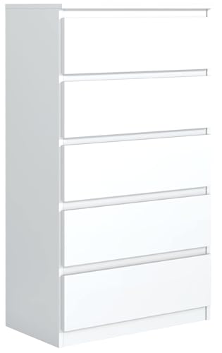 meble masztalerz Cassettiera con 5 cassetti - per la Camera da Letto e il Soggiorno – Mobili Salvaspazio 70 cm (Bianco Opaco)