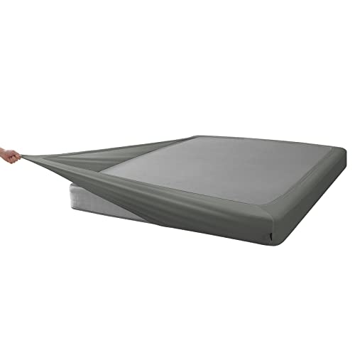 Bedecor Box Spring Cover Bed Frame Cover Wrap Around 4 Sides Bed Skirt Ultra-Elastic Fabric Soft Smooth Deep Up To 9",King/Cal King Size Gray #TOP1