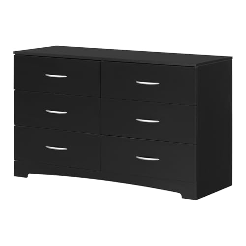 South Shore Step One 6-Drawer Double Dresser,Pure Black with Matte Nickel Handles, 19'D x 51.25'W x 31.25'H