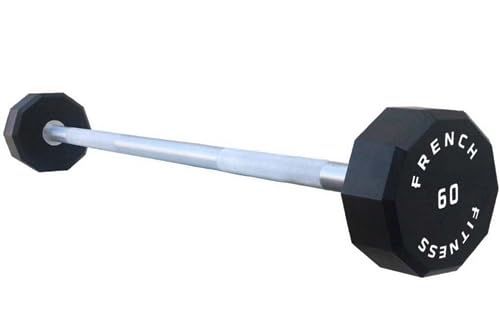French Fitness Straight Urethane Barbell 60 lbs - Single, Shock-Resistant, Durable, Knurled Steel Handle, Odorless Urethane Coating, Ideal for Strength Training and Weightlifting